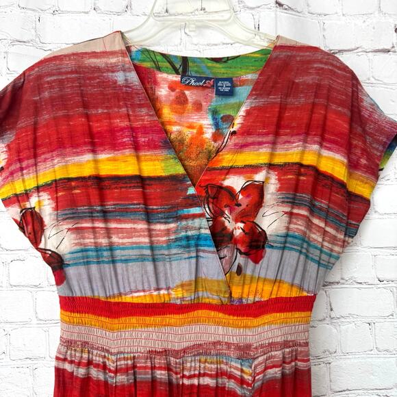 Phool Wms S Colorful Vivid Striped Smocked Maxi Dress Boho Fun Full Skirt - Picture 4 of 11